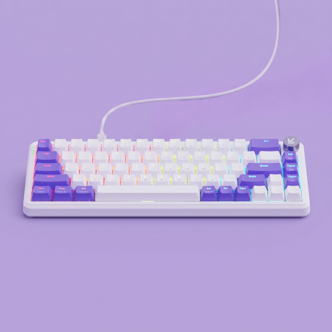 Hive65 White Purple Wired Mechanical Gaming Keyboard