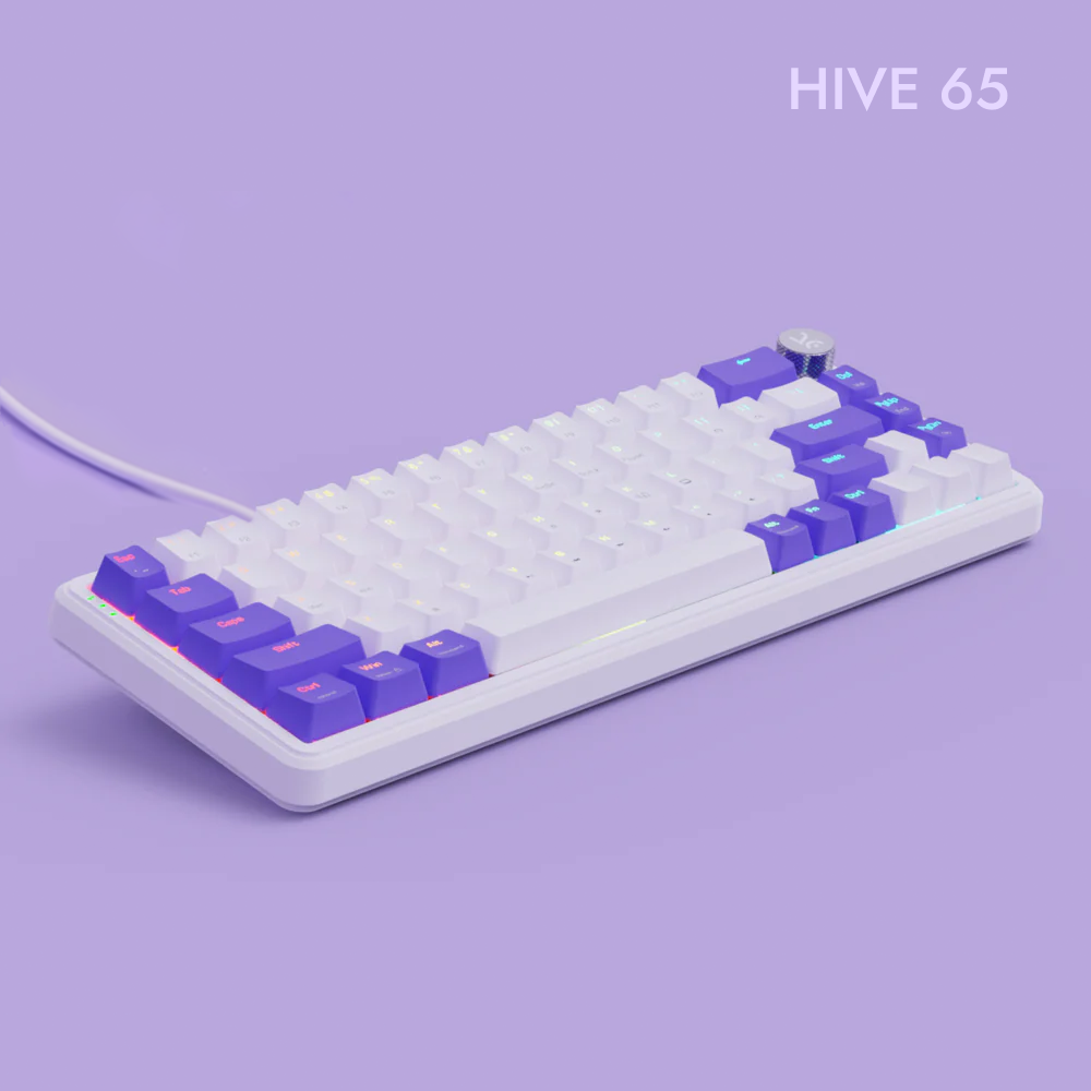 Hive65 White Purple Wired Mechanical Gaming Keyboard