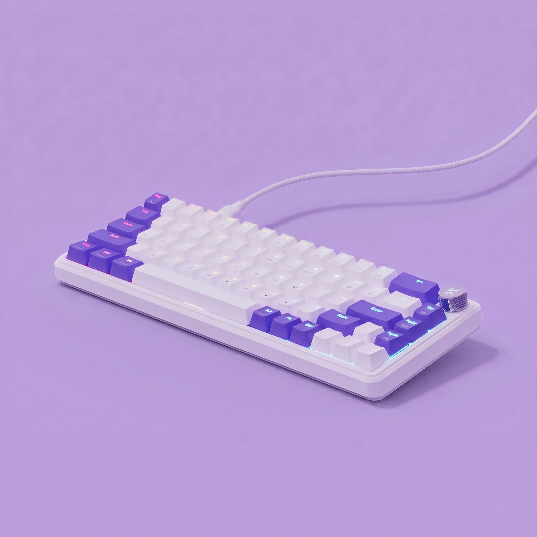 Hive65 White Purple Wired Mechanical Gaming Keyboard