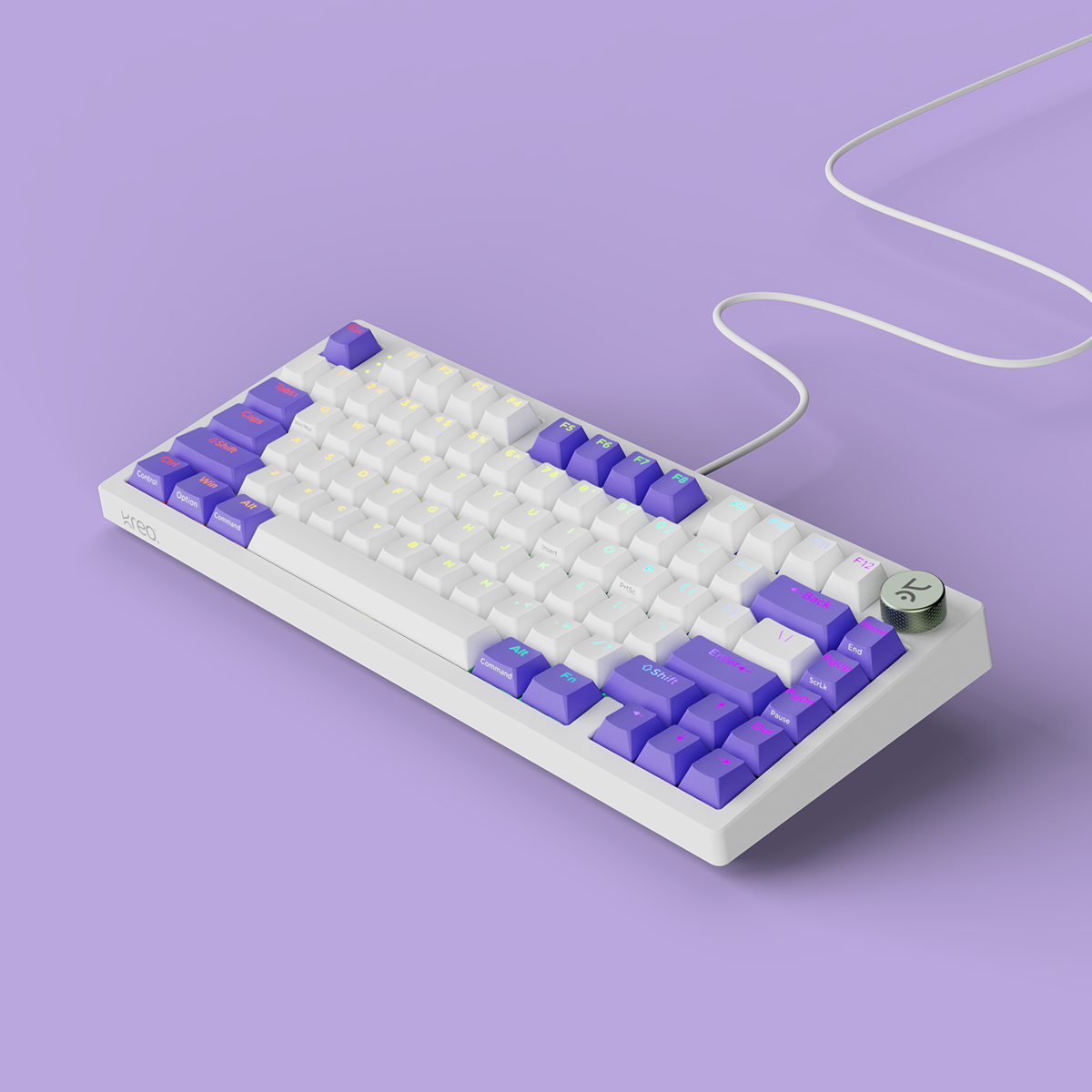 Hive75 V2 White Purple Wired Mechanical Gaming Keyboard