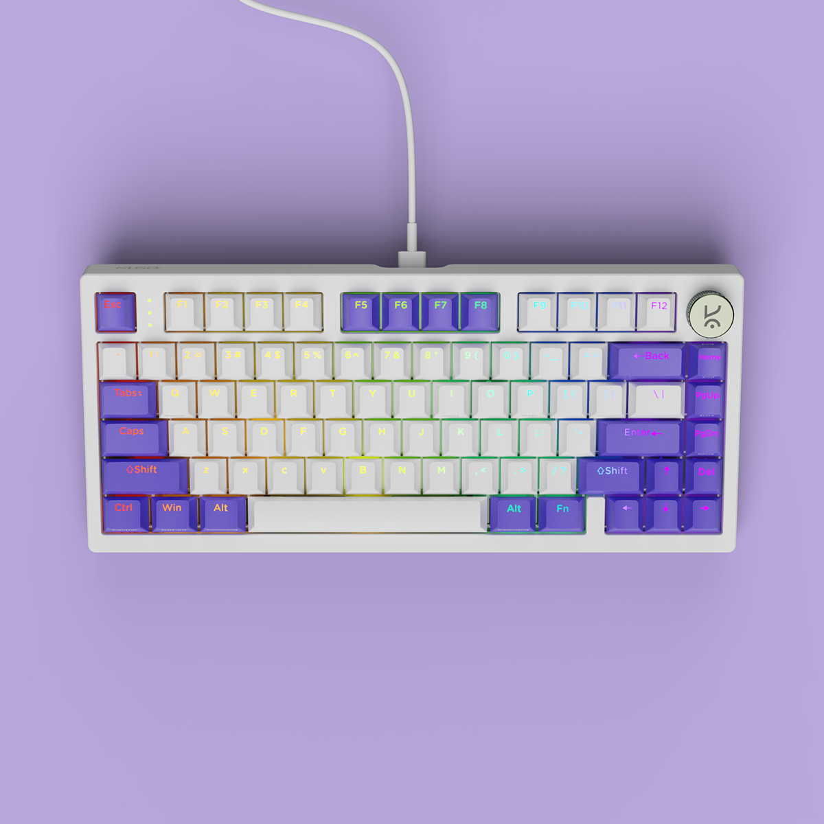 Hive75 V2 White Purple Wired Mechanical Gaming Keyboard