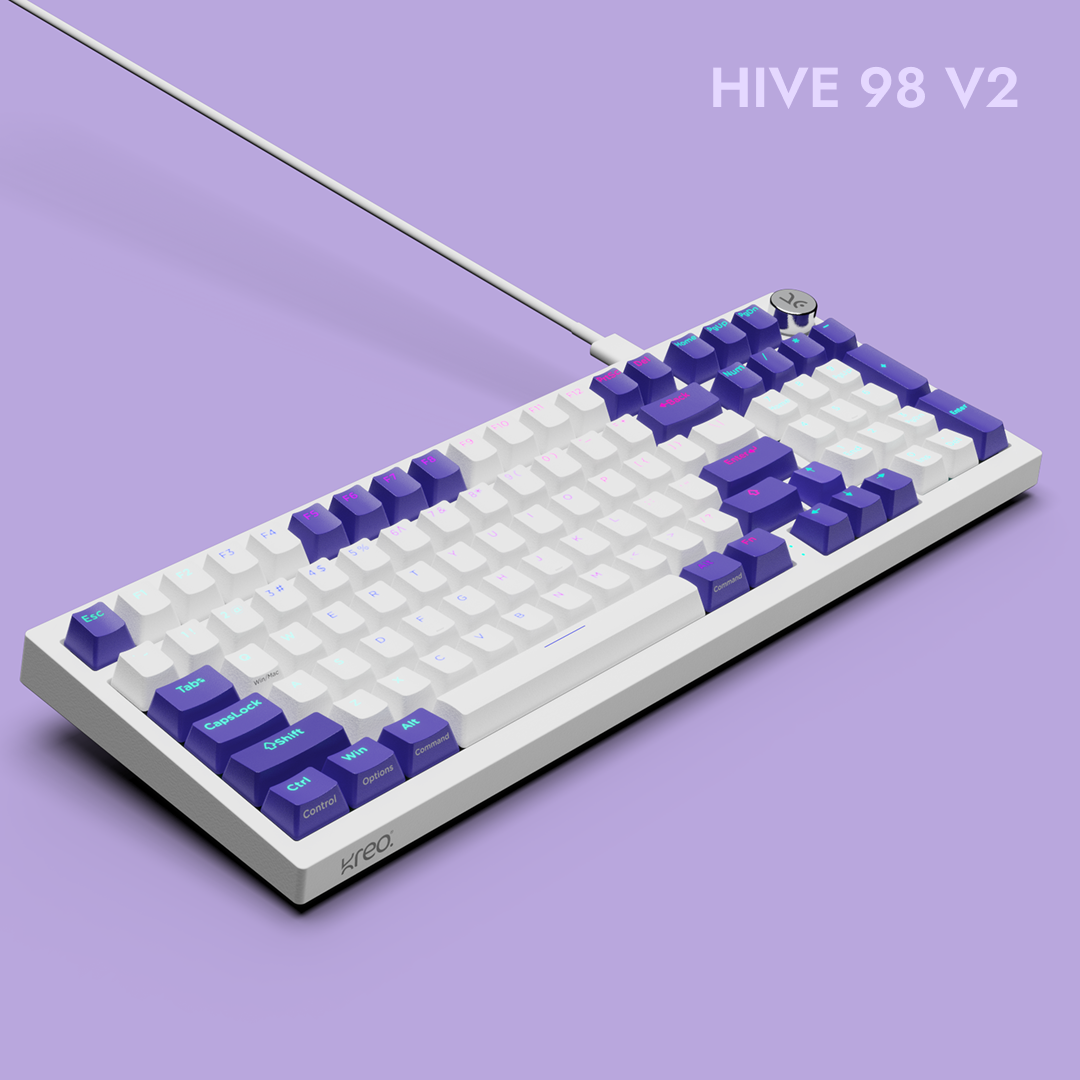 Hive98 V2 White Purple Wired Mechanical Gaming Keyboard