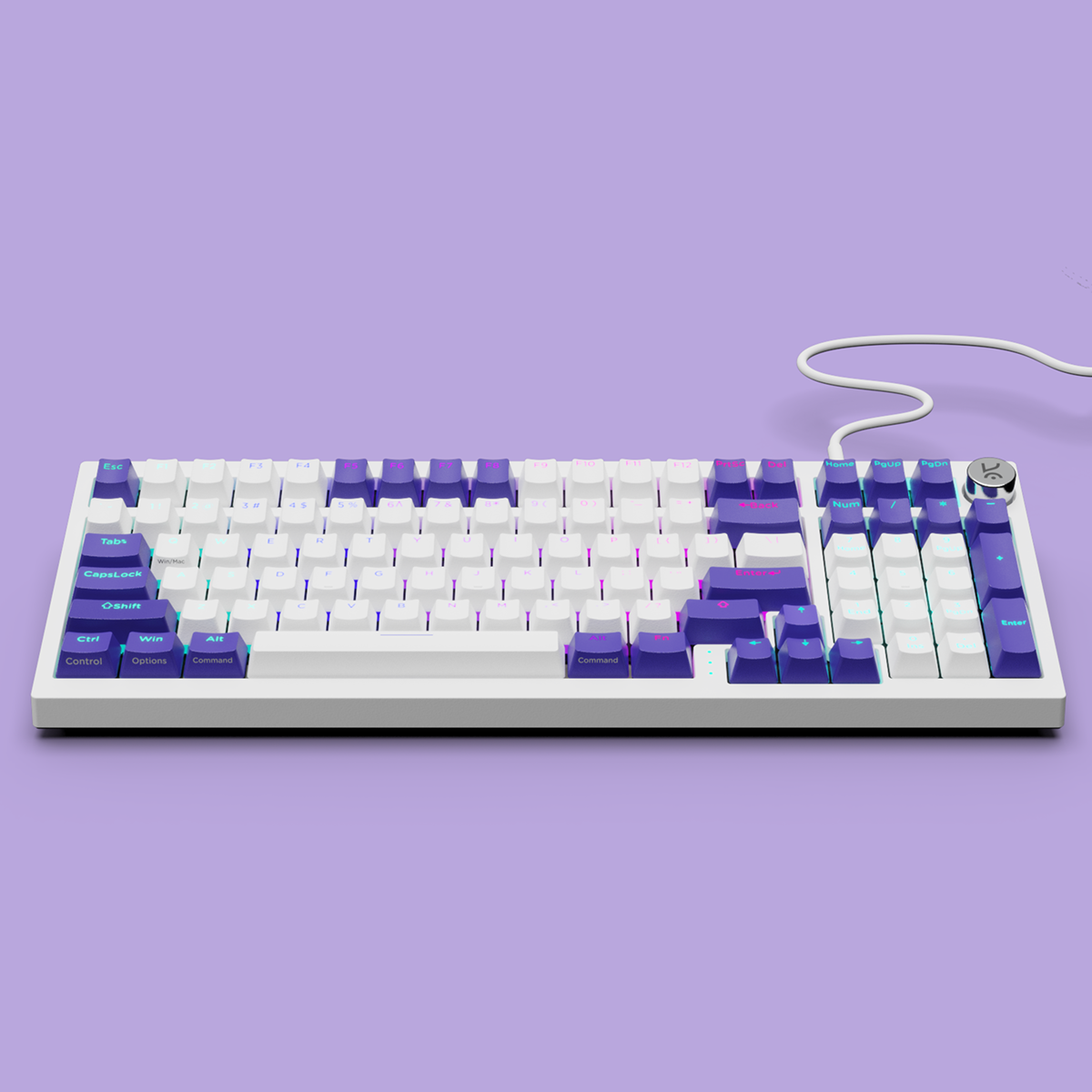 Hive98 V2 White Purple Wired Mechanical Gaming Keyboard