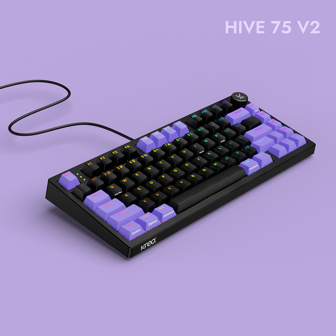 Hive75 V2 Black Purple Wired Mechanical Gaming Keyboard