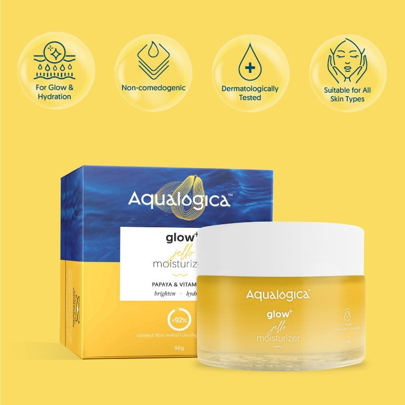 Aqualogica Glow+ Jell-O moisturizer with bright yellow gel texture