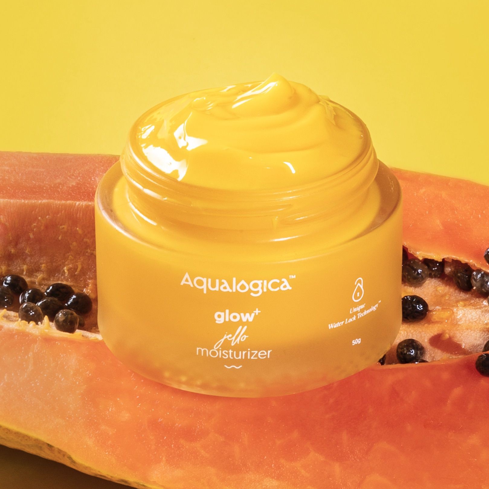 Aqualogica Glow+ Jell-O moisturizer with bright yellow gel texture