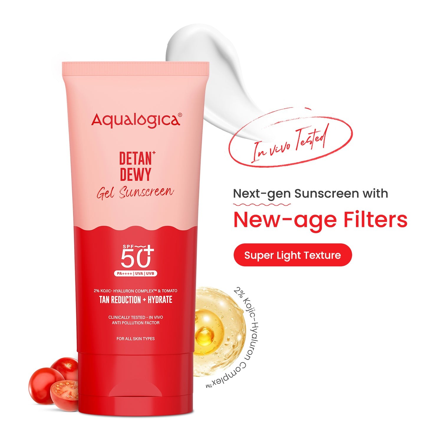 Detan+ Dewy Gel Sunscreen SPF 50+ PA++++ with 2% Kojic-Hyaluron Complex™ & Wild Berries - 80g