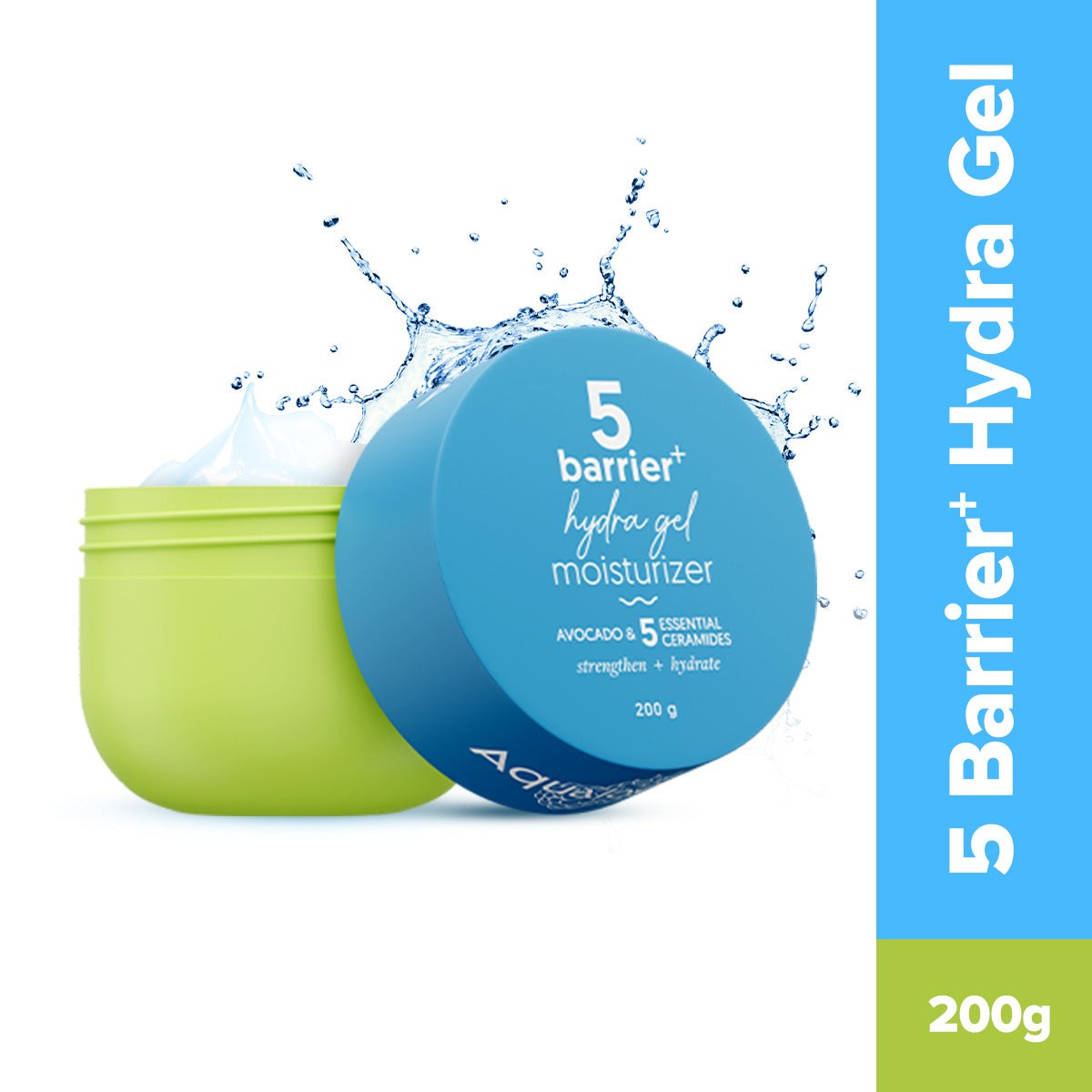 Aqualogica Barrier+ Hydra Gel moisturizer jar with avocado