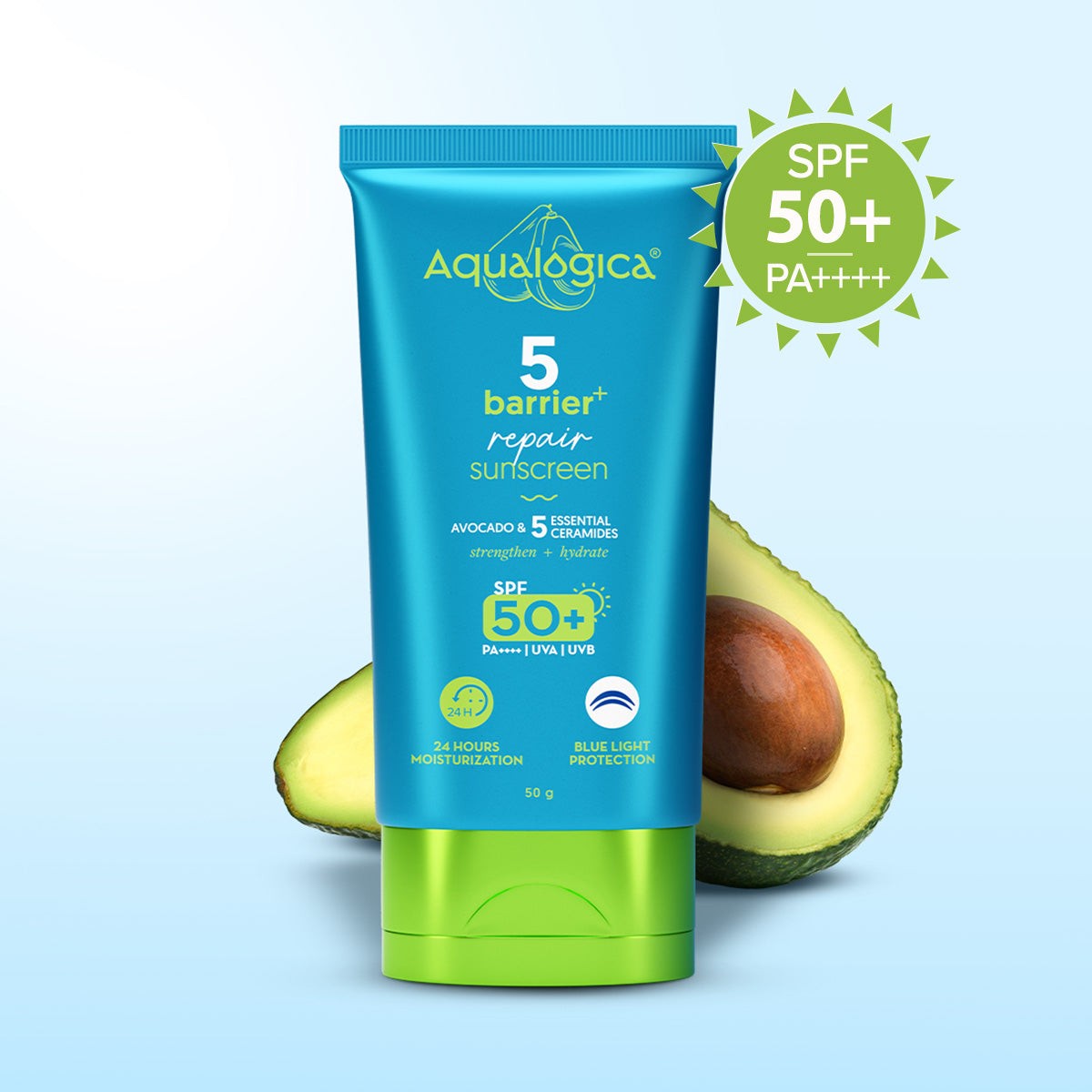 Aqualogica 5 barrier repair sunscreen SPF 50 avocado 50g